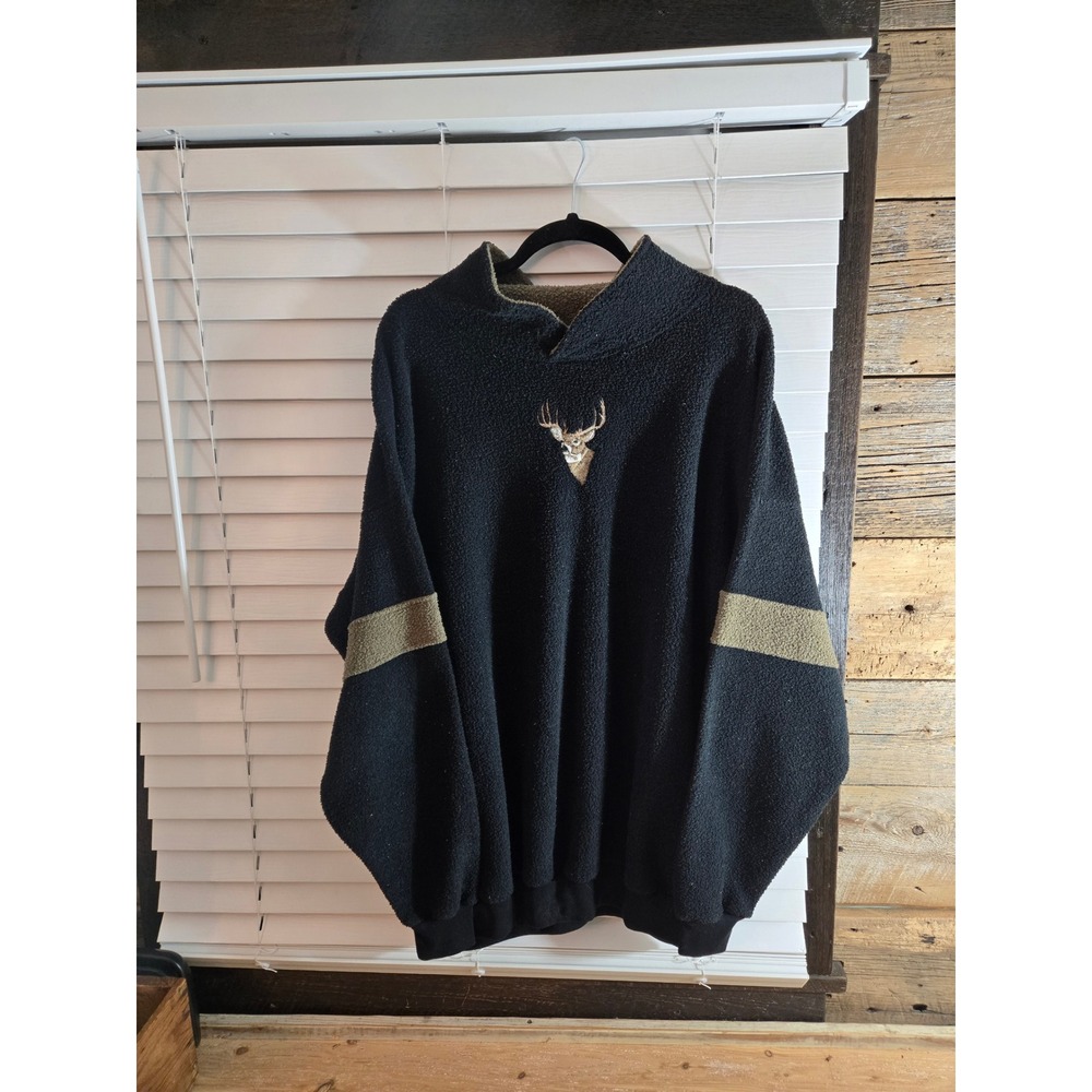 Wild Wings Vintage Fleece Pullover Mens XXL Black Deer Embroidered Sherpa